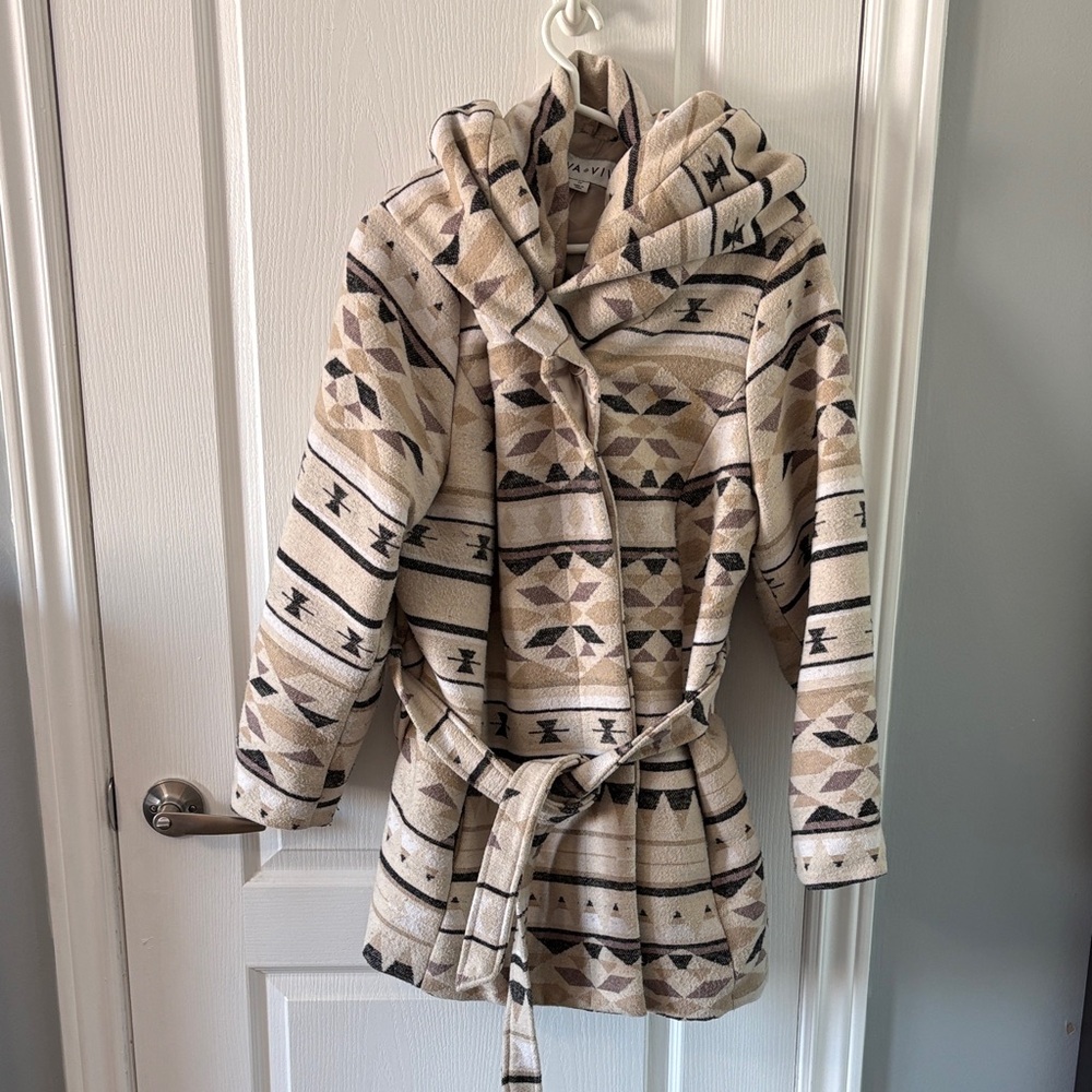 Ava & Viv Geometric Beige Teddy Jacket